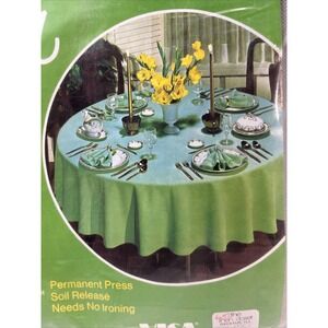 Vtg KEMP & BEATLEY NO. 150 Round Retro 70s Green 52" X 72" Viva‎ Visa Tablecloth